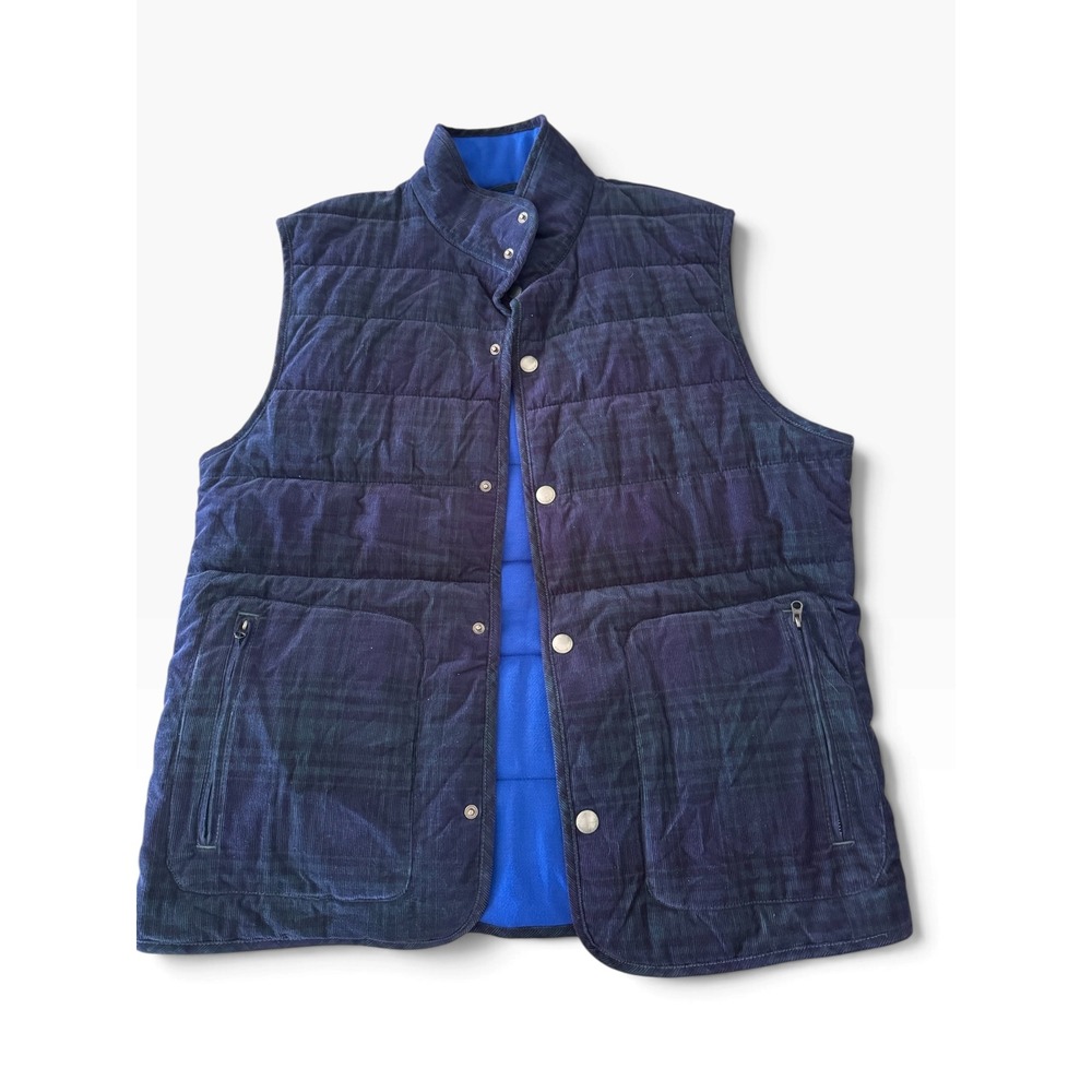 Vineyard Vines Mens Corduroy Primaloft Puffer Vest Navy Plaid Size M
